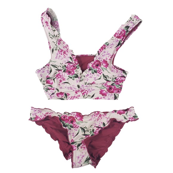 Mossimo Supply Co. Other - Mossimo Bikini Swimsuit Womens Small Large Pink Floral Ruffle Two Piece Set Swim